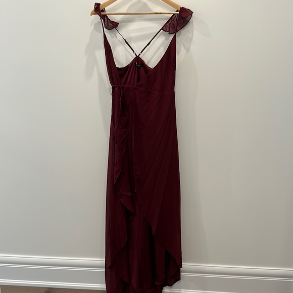 Burgundy High-Low Wrap Dress - Picture 5 of 6